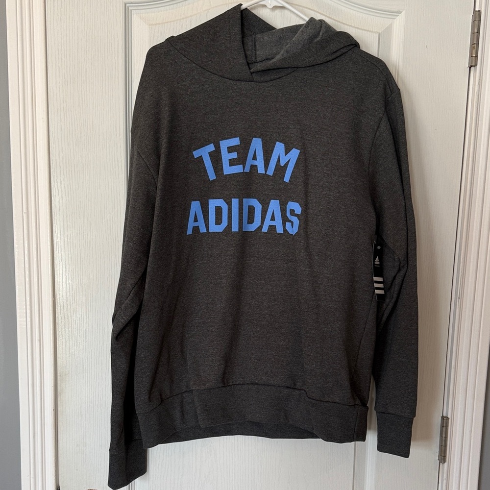 NWT Adidas Men's Dark Gray Team Hoodie, size Large